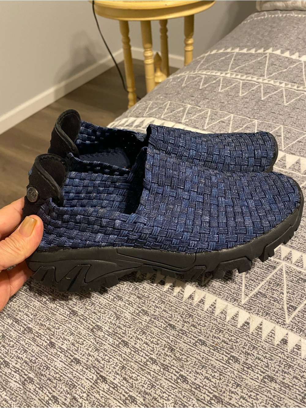 bernie mev. Navy Woven Slip-On Platform Sneakers